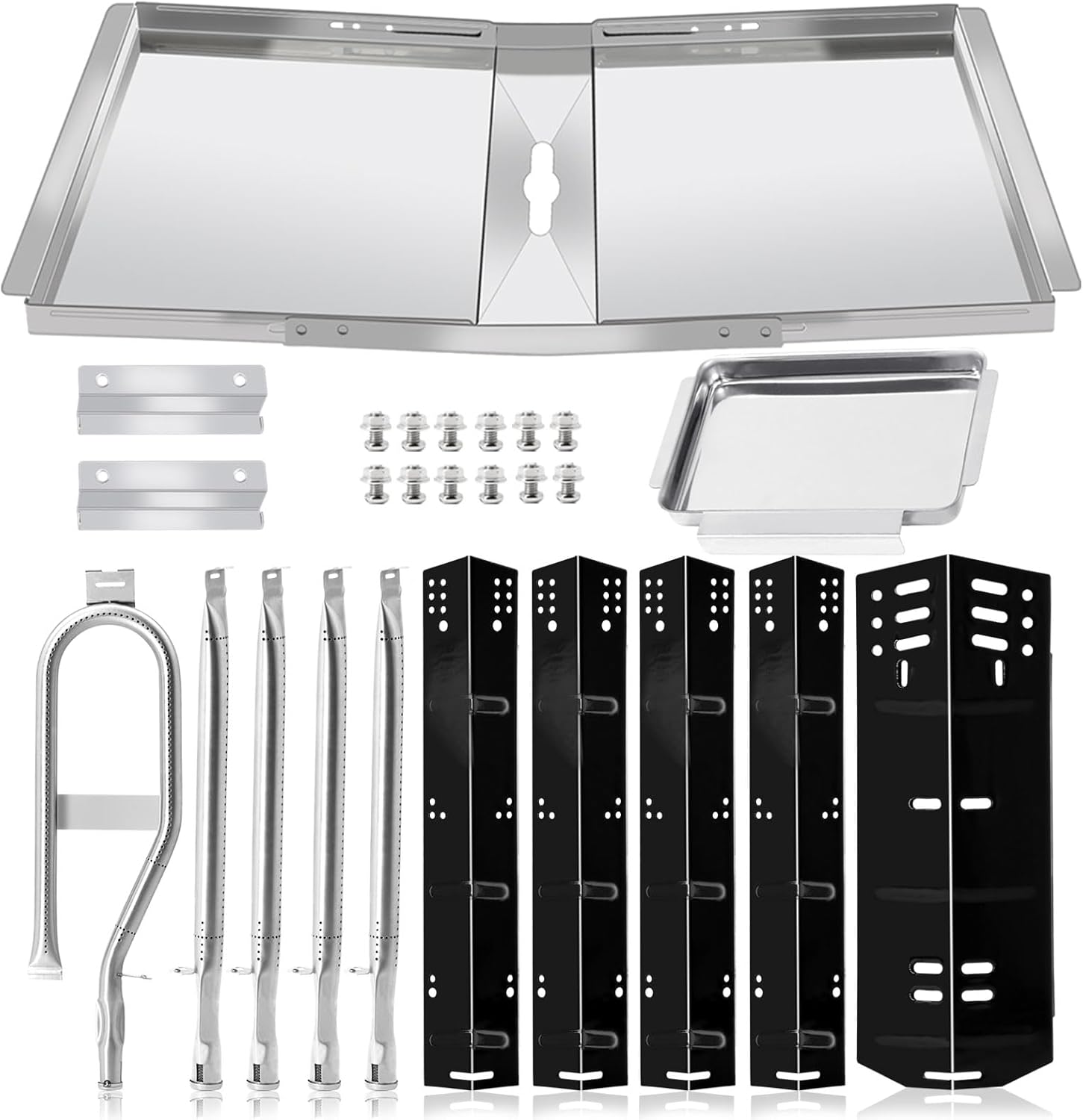 Criditpid Grease Tray for Dyna Glo Grill Replacement Parts 5 Burner DGH474CRP, DGH485CRP, DGH483CRP, 4 Burner DGH450CRP, 24"-30" Adjustable Drip Pan Tray and Heat Shields Kit for Dyna-glo Grill Parts