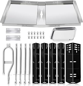 Grease Tray Replacement Parts for Dyna Glo DGH474CRP, DGH450CRP, DGH485CRP, DGH483CRP Grills, 24"-30" Adjustable Drip Pan Tray, Heat Plate and Burners for Dyna-glo Grill Replacement Parts 5 Burner
