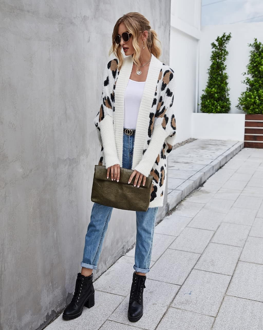 Women's Long Sleeves Open Front Casual Leopard Print Fuzzy Knitted Sweater Cardigan Coat Outwear - Image 5