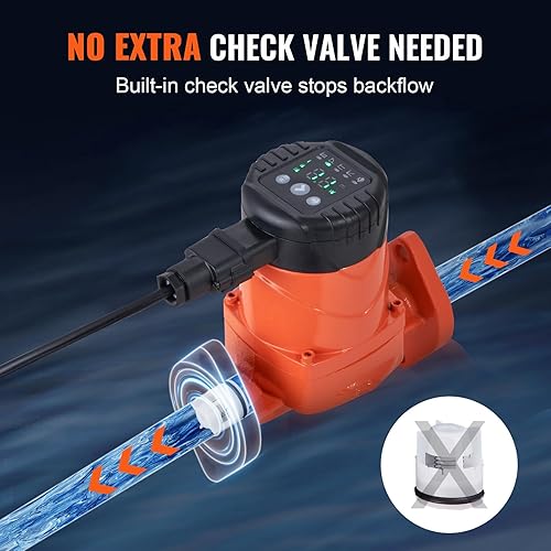 Miniatura 4 de VEVOR 007E-2F2 Bomba de recirculación de agua caliente, 110 V, 42 W 16 GPM, bomba circuladora de alta eficiencia EMC, bomba de circulación