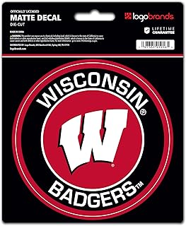 Wisconsin Badgers NCAA Team Logo Vinyl Sticker–Officially Licensed University of Wisconsin 4 Inch Heavy Duty Decal for Indoor or Outdoor–Use for Laptops, Coolers & Notebooks–Show Your Badger Pride