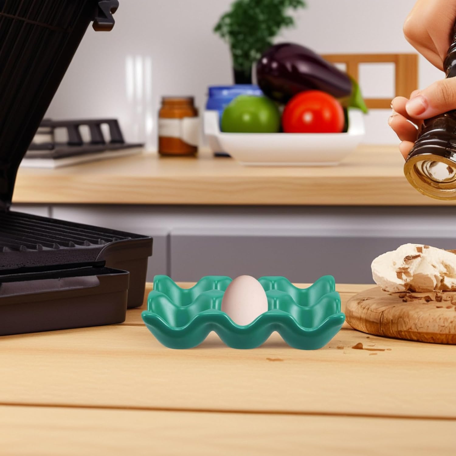 ULTECHNOVO Ceramic Egg Holder for Refrigerator 6 Cups Half Dozen Egg Tray Easy to Clean Decorative Piece for Homes and Restaurants