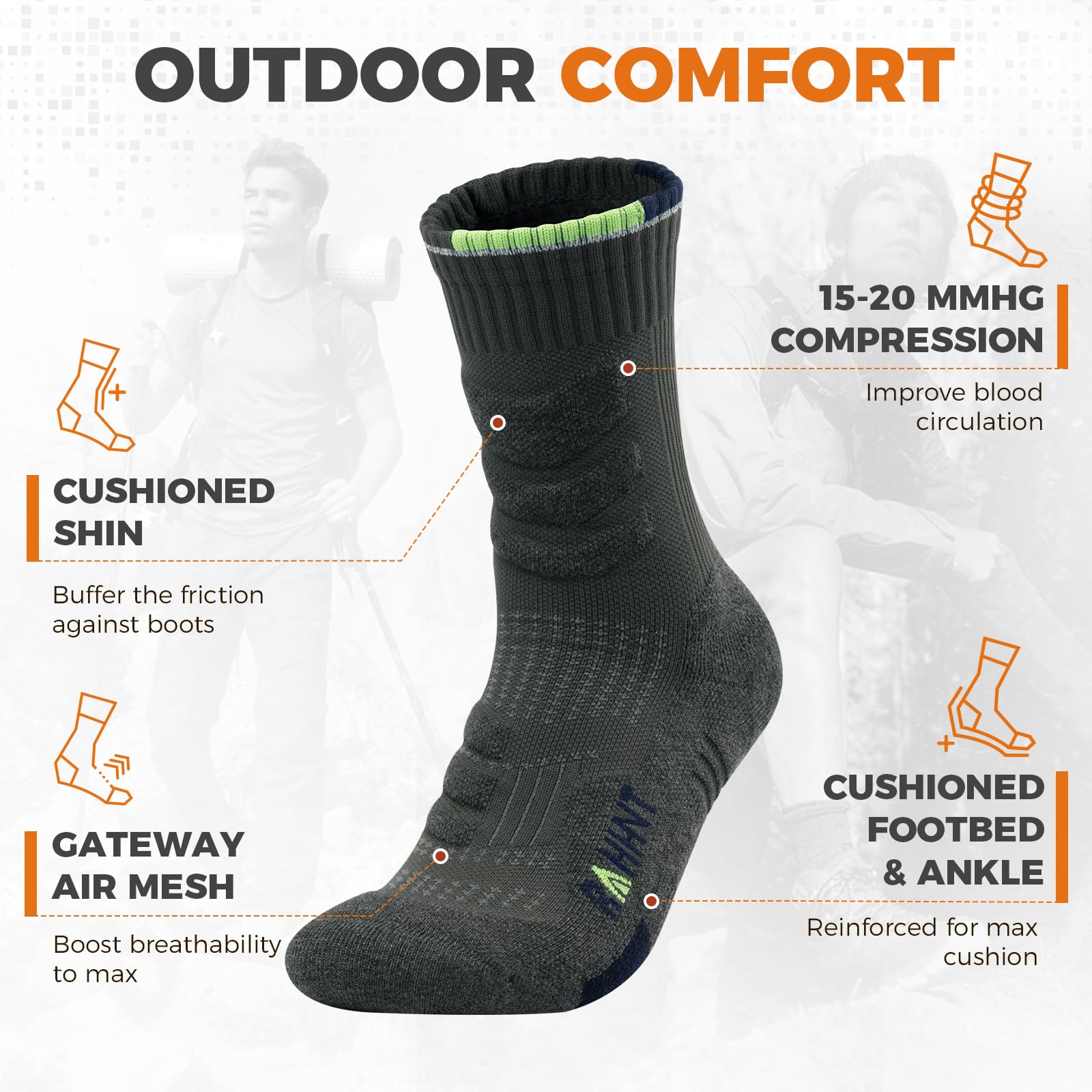 Calcetines de compresión de lana merino antiampollas para senderismo al aire libre, para hombres y mujeres, transpirables, absorben la humedad, acolchados, puntera sin costuras, (3 pares)