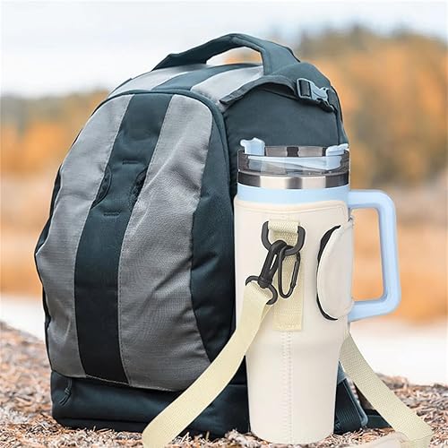 Miniatura 9 de Bolsa de transporte para botella de agua compatible con vasos Stanley de 40 onzas, soporte para botella con correa de mano ajustable para el hombro,