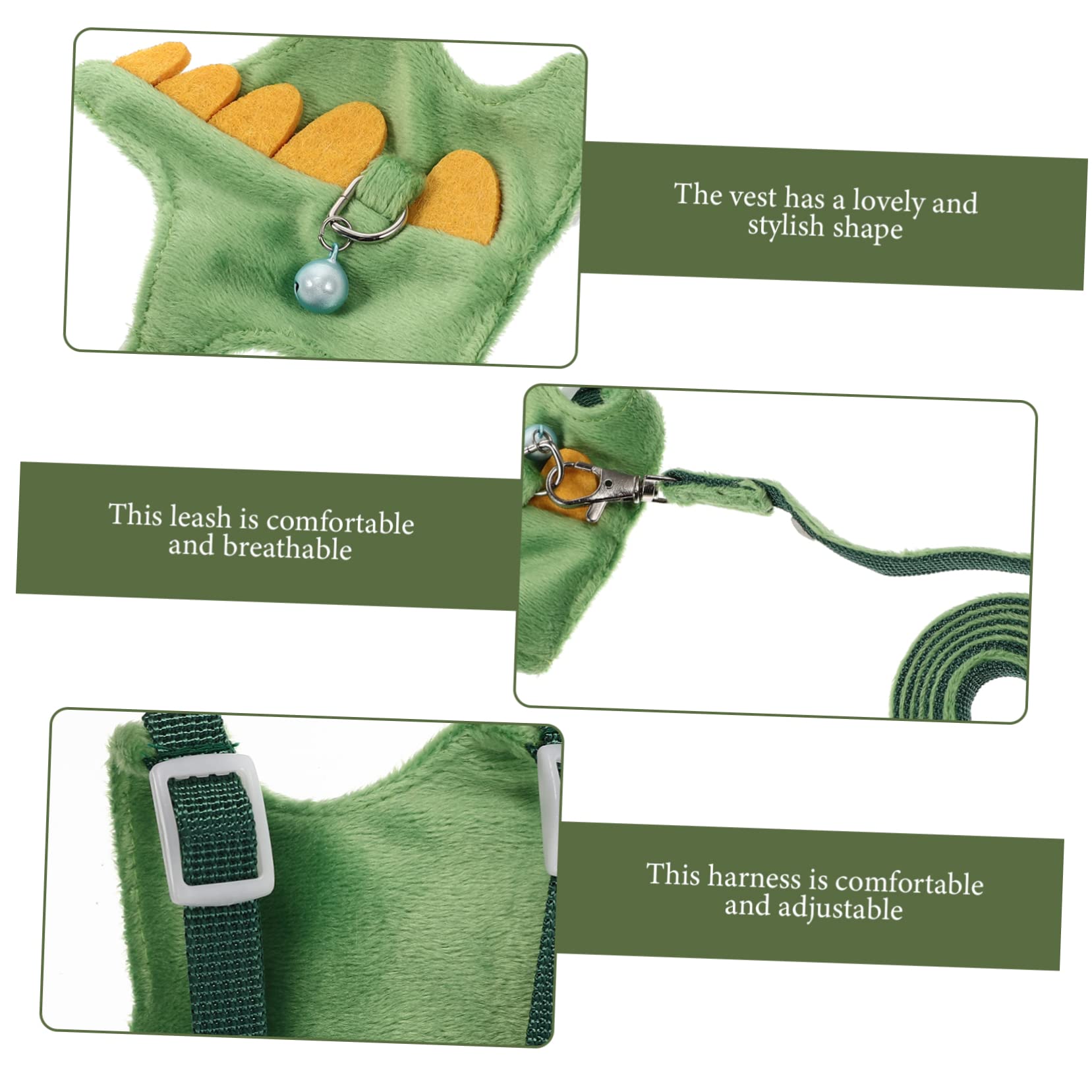 VANZACK 5pezzi Pettorina e Guinzaglio Per Piccoli Animali Design Carino Tema Dinosauro e Resistente Per Furetti Criceti e Altri Animali Domestici Con Campanella Colorata Casual