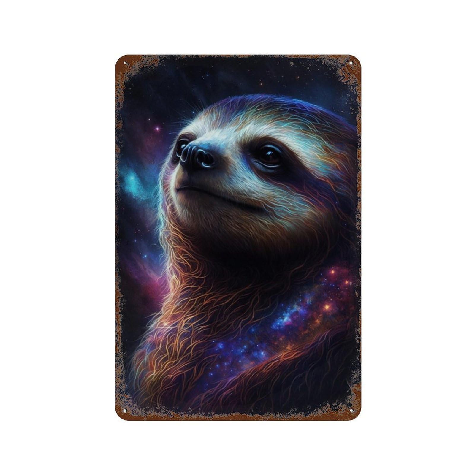 Weathered Tin Sign Cosmic Sloth Portrait-16 11.8"x7.9", Rustic Home Decor for Basement, Hobby Room And Garage Decor