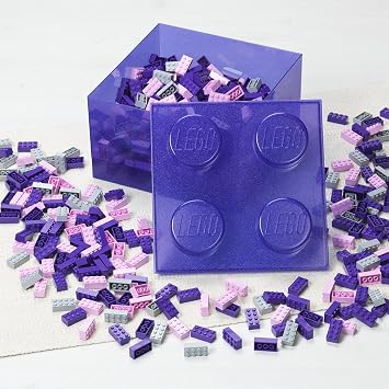 Room Copenhagen LEGO Storage Brick 4 Knobs Glitter Violet - Stackable Plastic Storage Box with Lid for Kids and Adults Desk Organizer and Toy Box