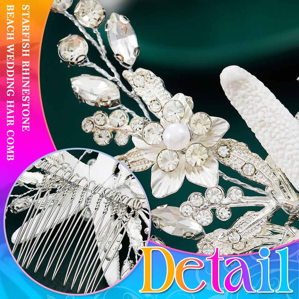 HEREAD Starfish Bride Wedding Hair Comb Silver Pearl Bridal Hair Pieces Rhinestone Hair Accessories for Women (Silver) - Image 4