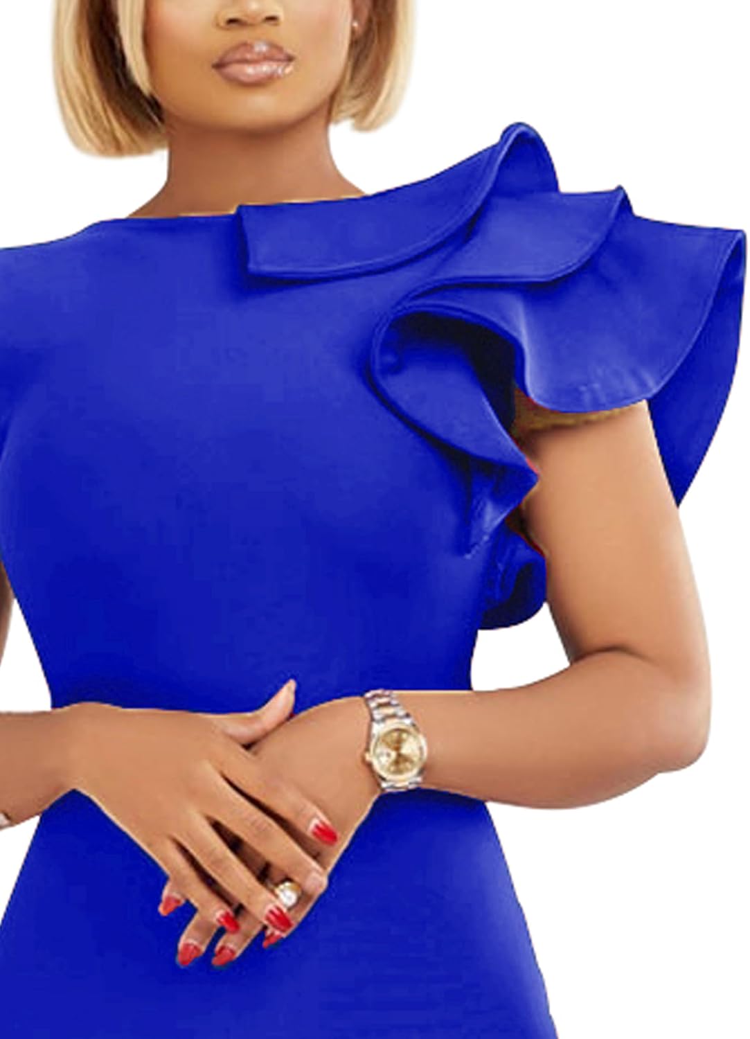 VASAUGE Women's Elegant Formal Bodycon Ruffle Sleeveless Midi Cocktail Party Dress - Image 4