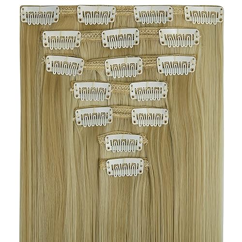 Miniatura 9 de OMGREAT Extensiones de cabello sintético con clip, de 24 pulgadas, ondulado, rizado, de cabeza completa, extensiones de cabello sintético para