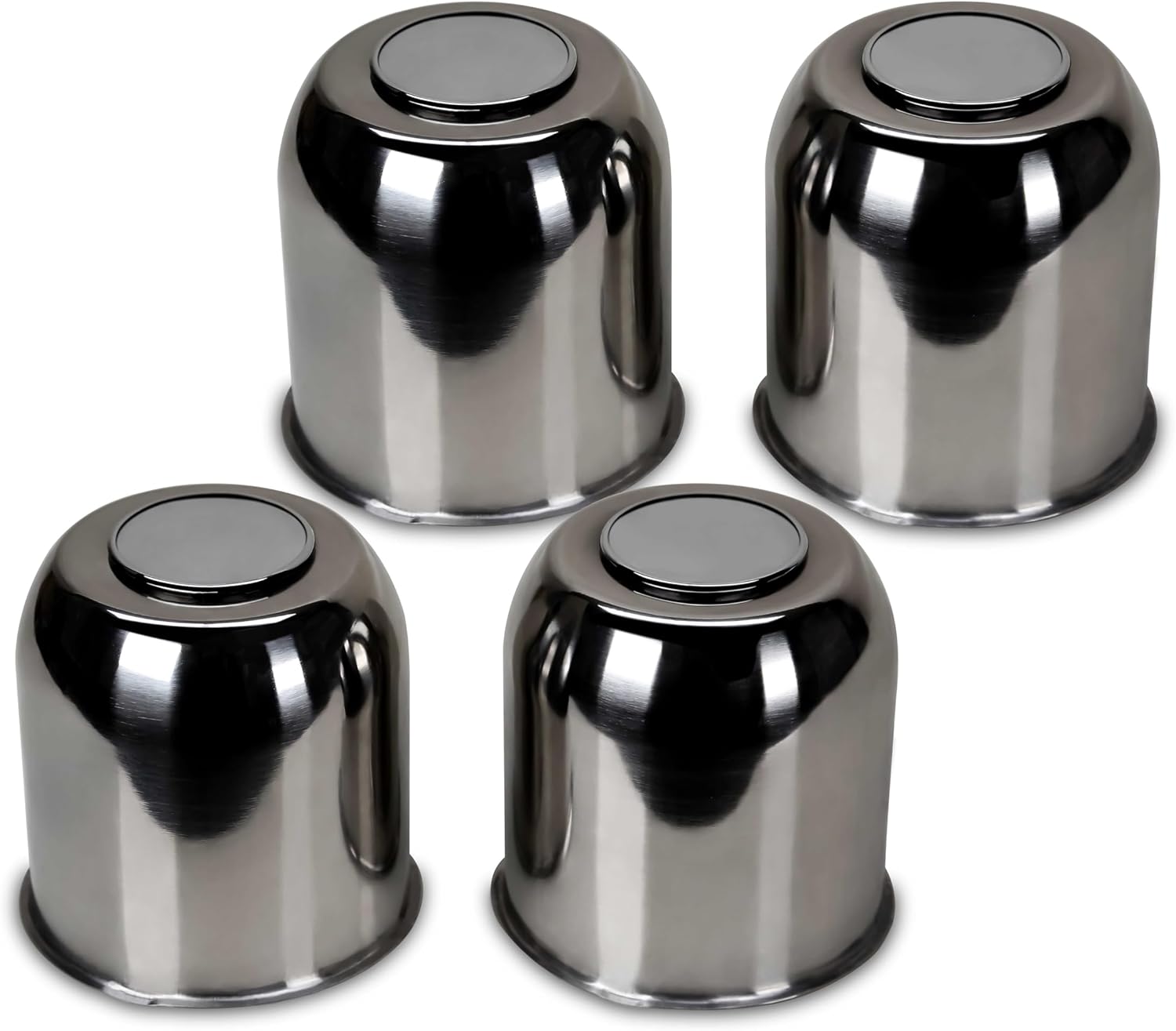 LIBRA Trailer Wheel Center Caps 4.25" Stainless Steel Push Through Easy Lub Style, Set 4