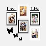 Solimo Set of 5 Black & White Photo Frames With Mount Paper (6 X 8 Inch – 3 Pcs Black & 2 Pc White) & Love, Life, Butterfly Plaques