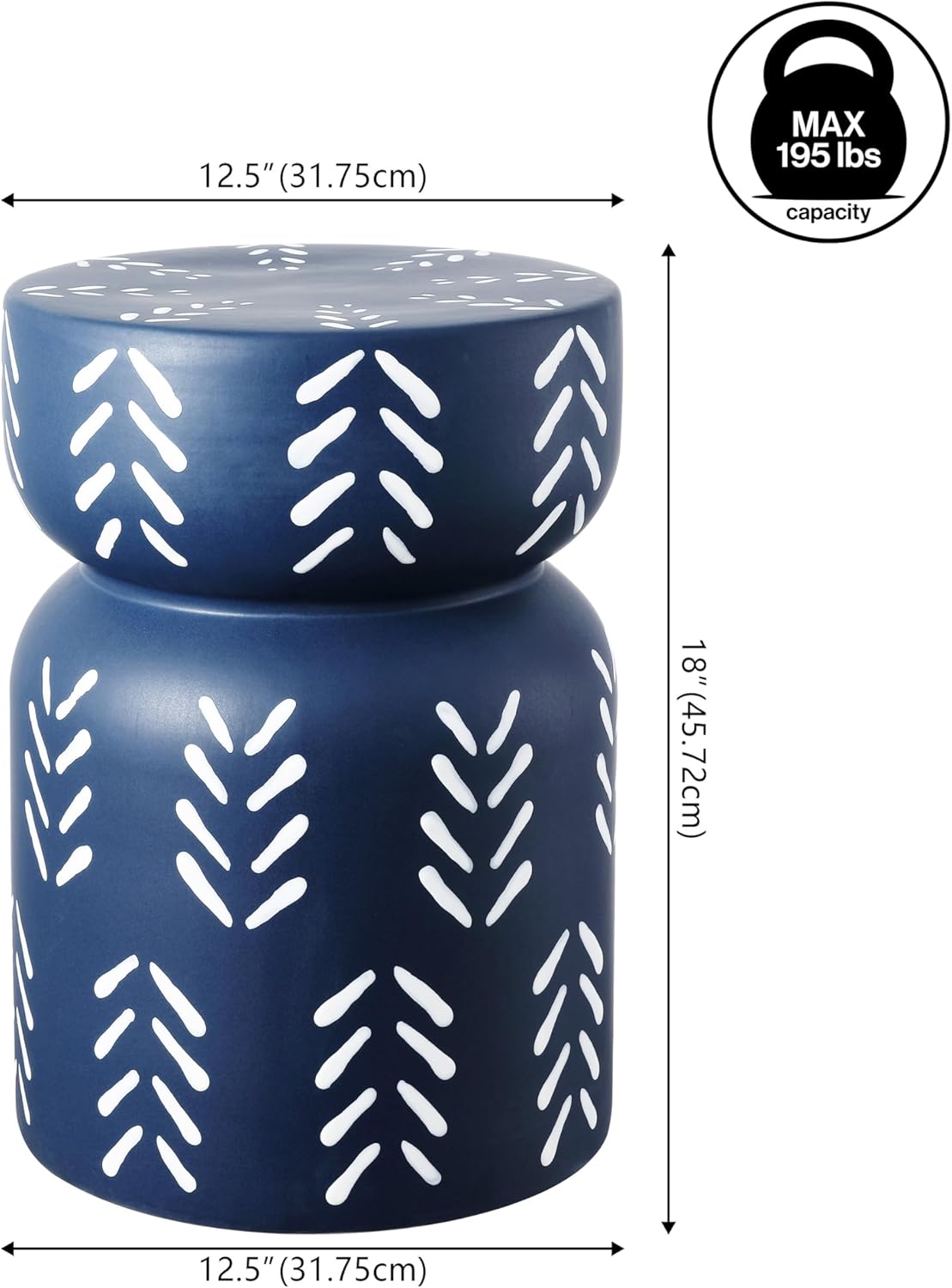 JONATHAN Y TBL1029A Kiri 18" Modern Bohemian Arrow Pattern Drum Indoor/Outdoor Garden Stool, Navy/White