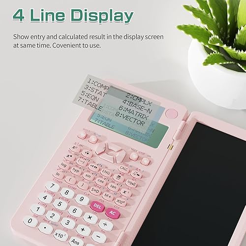 Vista 4 de Calculadoras científicas recargables para estudiantes, calculadora científica plegable rosa 991ES MAX con bloc de notas, calculadoras de ciencia