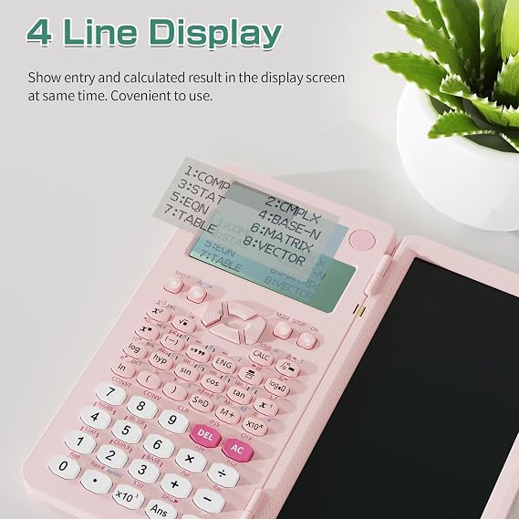 Rechargeable Scientific Calculators for Students, Pink 991ES MAX Foldable Science Calculator with Notepad 417 Function Solar Energy Science Calculators for Middle and High School Supplies (Pink)