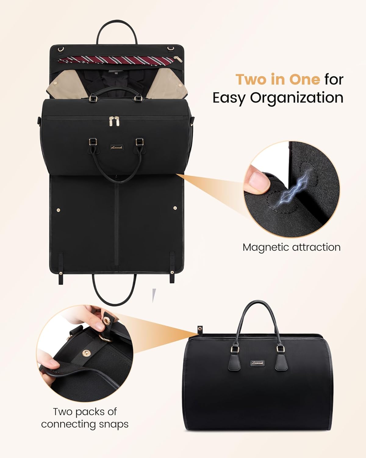 LOVEVOOK Garment Bags for Travel,3 in 1 Garment Duffle Bags for Travel with Shoe Pouch,Carry on Garment Bag for Women Men,Hanging Suitcase Suit Dress Business Travel Bag Weekender Bag - Image 3