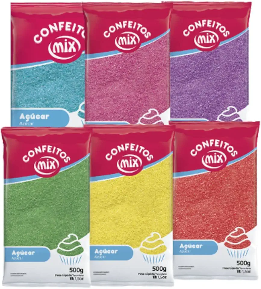 Açúcar Colorido Algodão Doce Bolo Cupcake Docinhos Confeitaria Kit 06 Pacotes