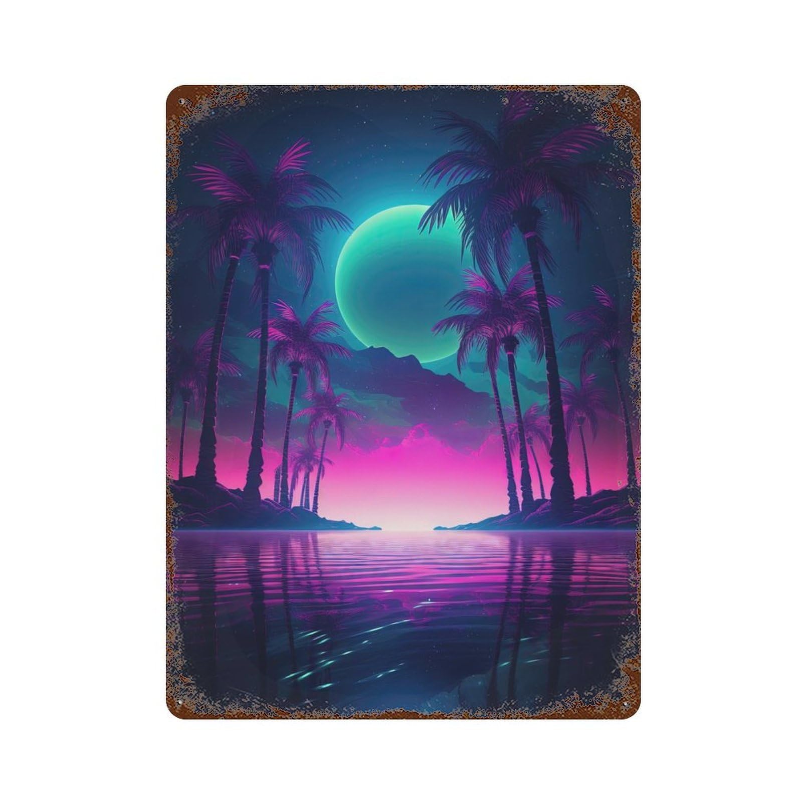 Retro Synthwave Oasis Decorative Tin Sign 15.7"x11.8", for Bistro, Counter And Cafe Decor, Novelty Wall Decor
