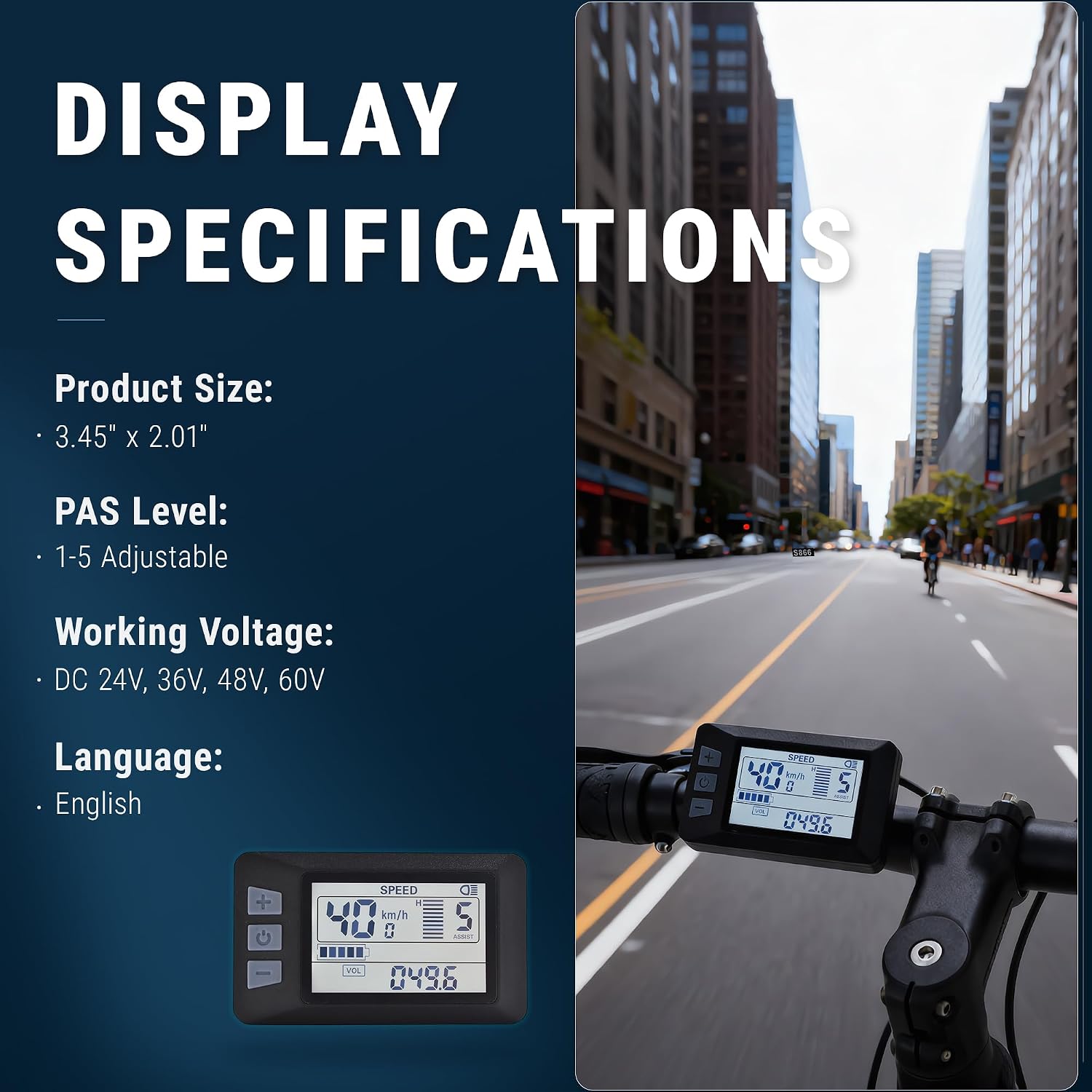 Electric Bike Display P3H, 5/6 Pin LCD Meter,UART 2, USB Charging | Only compatible with UART 2 protocol & 5/6-Pin connector. Fits 24V-60V e-bikes with USB charging. Fits 22.2mm handlebars.