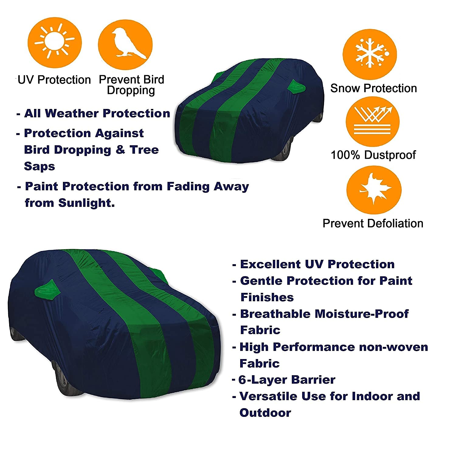 Euro Care Car Cover Compatible with Mitsubishi Pajero Sport New with Mirror Pocket, Weather Proof, Triple Stitched, Pajero Sport Car Cover- Navy-Green