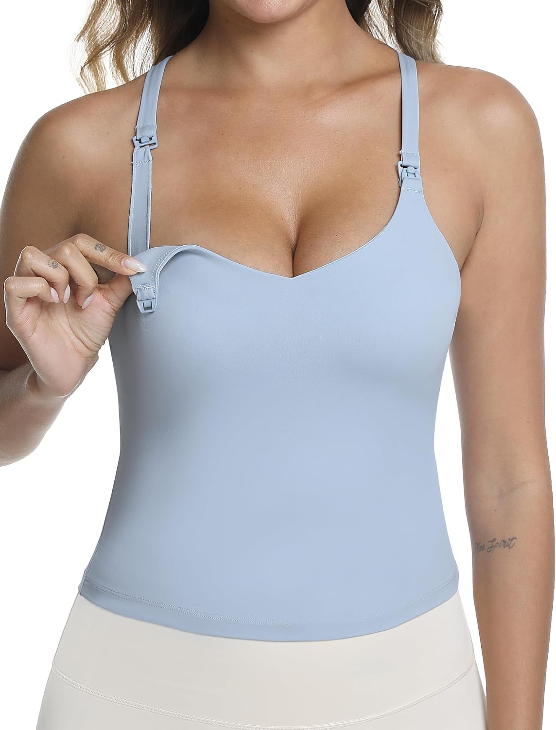 Nursing Tank Tops for Breastfeeding | High Stretchy, Built-in Shelf Bra, Crisscross Back, Longline Nursing Sports Bras, Yoga Workout Camisoles Cami Tanks