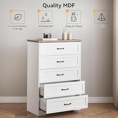 Miniatura 5 de IDEALHOUSE Cómoda moderna de 5 cajones, cómoda organizadora de armario y ropa de almacenamiento, cómoda moderna para armario, sala de estar,