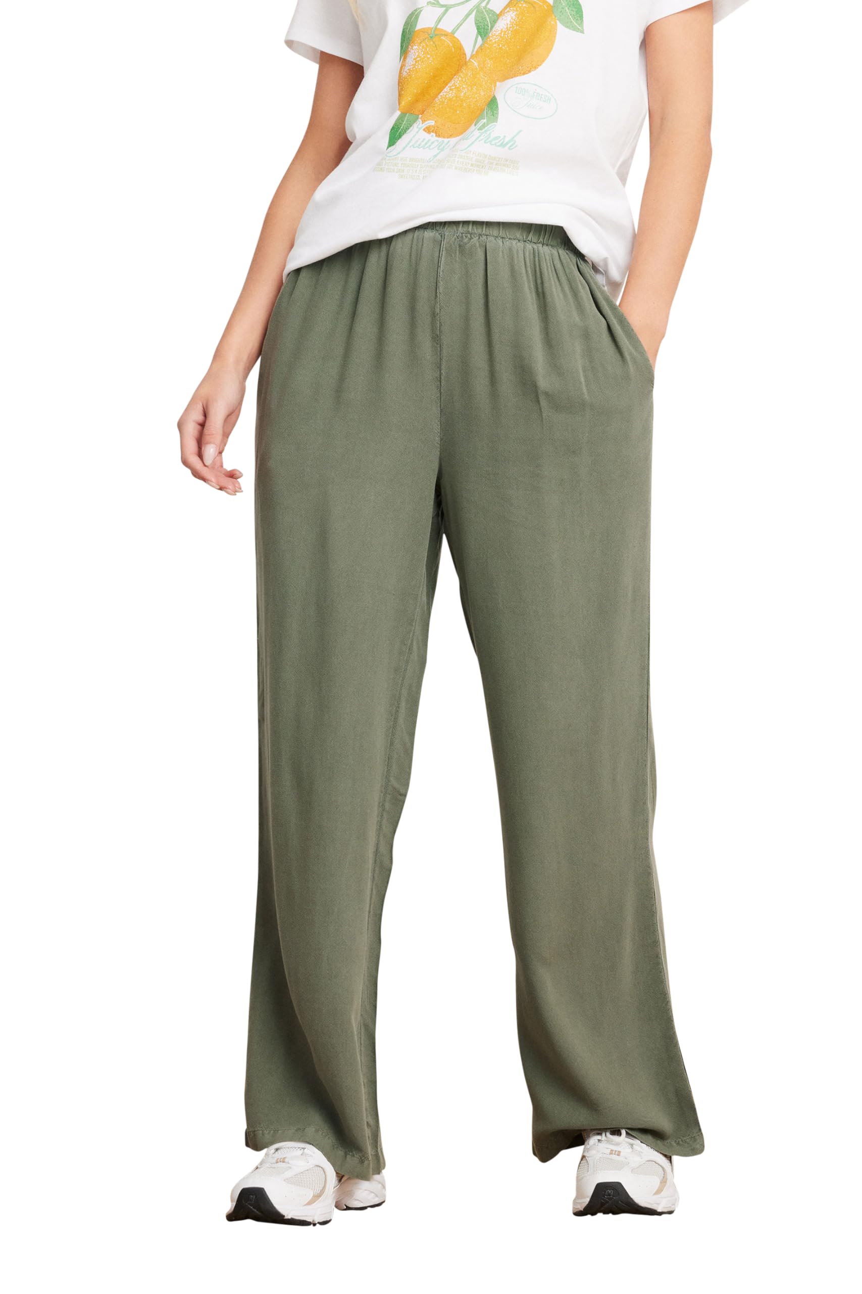 Pixiegirl Women's Green Petite Acid Wash Wide Leg Trousers In | Size: 12