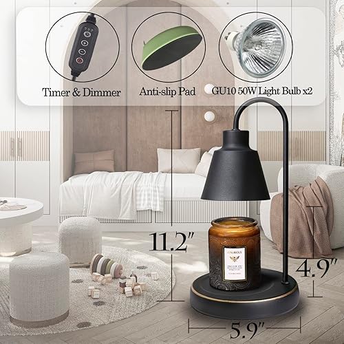 Miniatura 5 de Softanzi Lámpara calentadora de velas para velas perfumadas en tarro con temporizador, calentador de café aplicado, soporte superior hacia abajo,