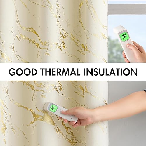 Miniatura 6 de MIULEE Cortinas de terciopelo blanco cremoso y dorado de 108 pulgadas de largo con patrón de mármol metálico con purpurina para dormitorio, sala de