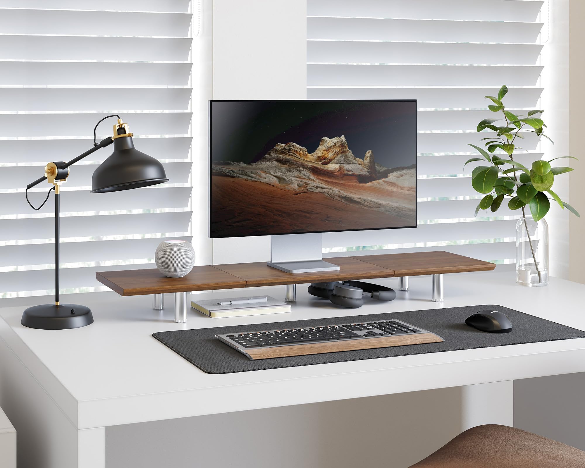 Fenge Monitorstandaard, 108 cm Grote Computermonitorstandaard voor 2 Monitoren, Huten Bureau-Organizerstandaard voor PC, Laptop, Printer, 108x23,5x10cm, Maximaal Draagvermogen 30 kg, Wit