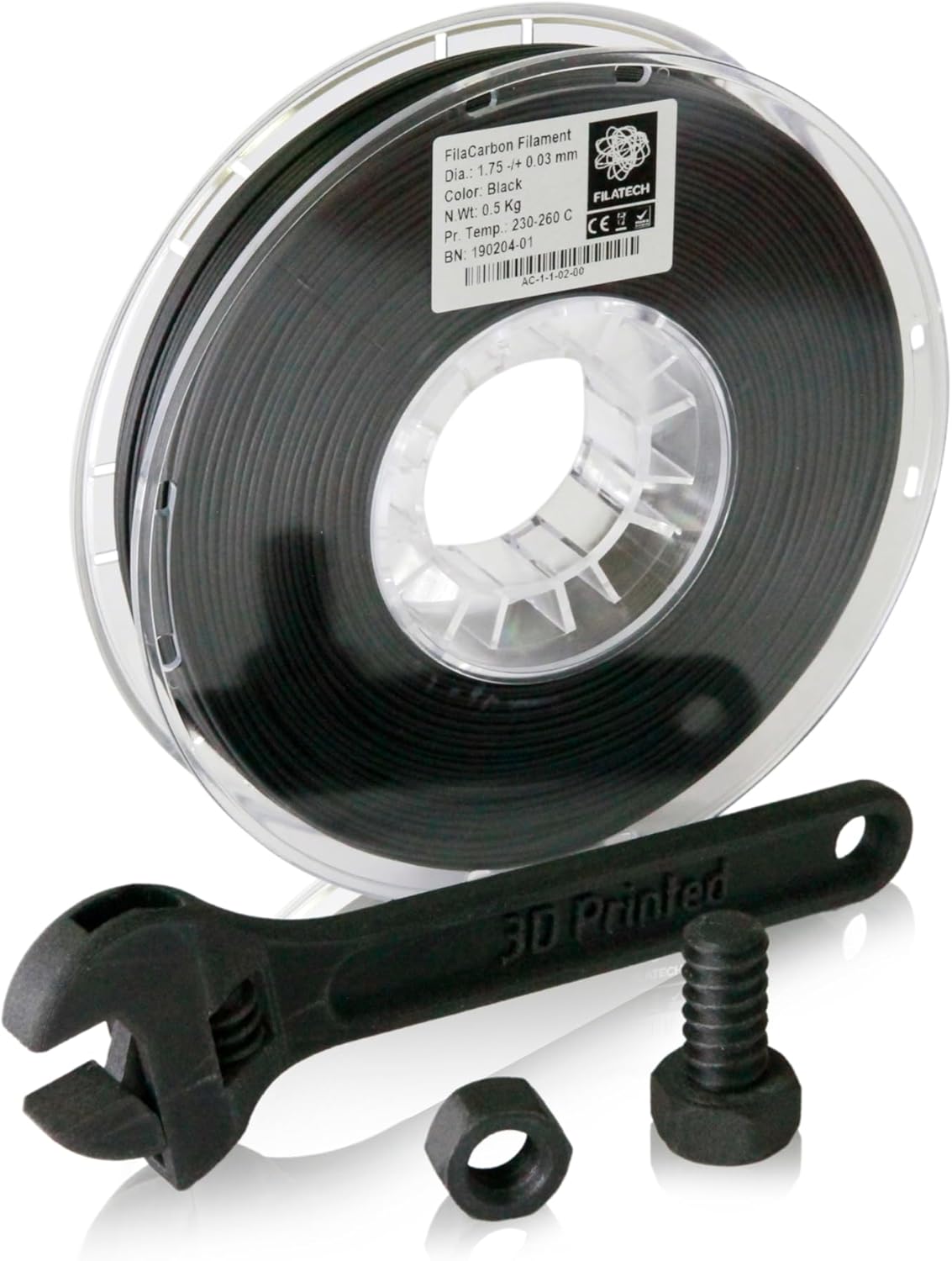 Filatech FilaCarbon-ABS 3D Printer Filament, 1.75 Carbon Fiber Reinforced ABS, 1.75mm -/+0.03mm Carbon Fiber Reinforced, 0.5kg Spool, Made in UAE - (Black)