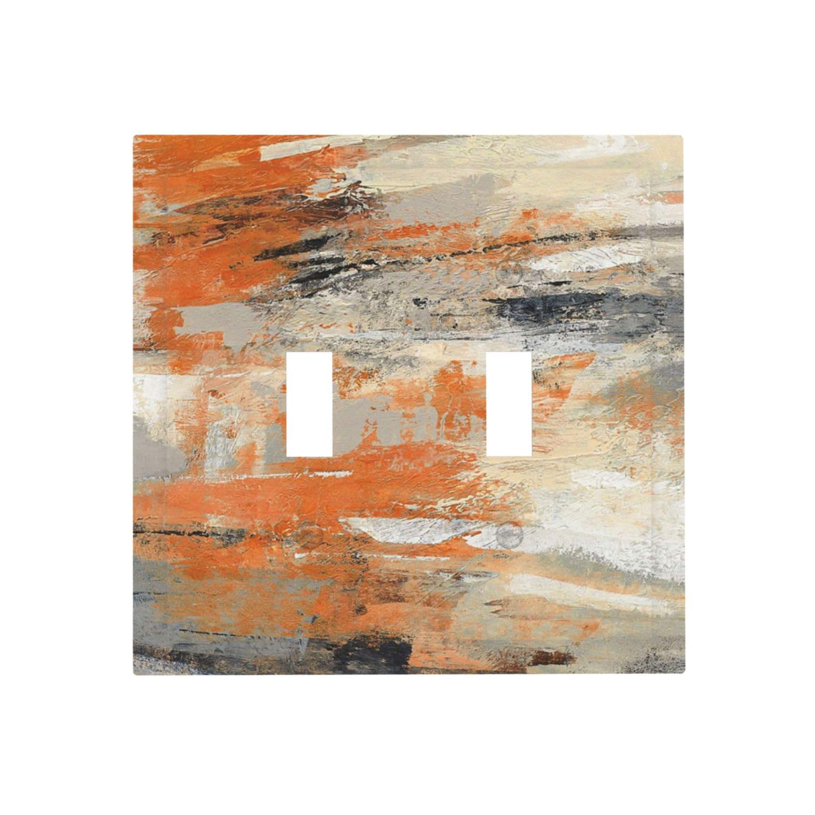 Teal Orange Abstract Modern Painting Double Toggle Light Switch Covers Plate Decorative 2 Gang Wall Plate Dual Device Electrical Switchplate Faceplate