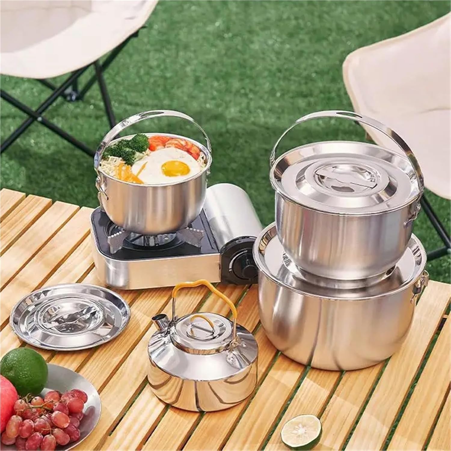 1.1L/1.6L Stainless Steel Camping Tea Kettle, Rustproof Outdoor Campfire Coffee Pot for Cooking & Tableware(1.1L)