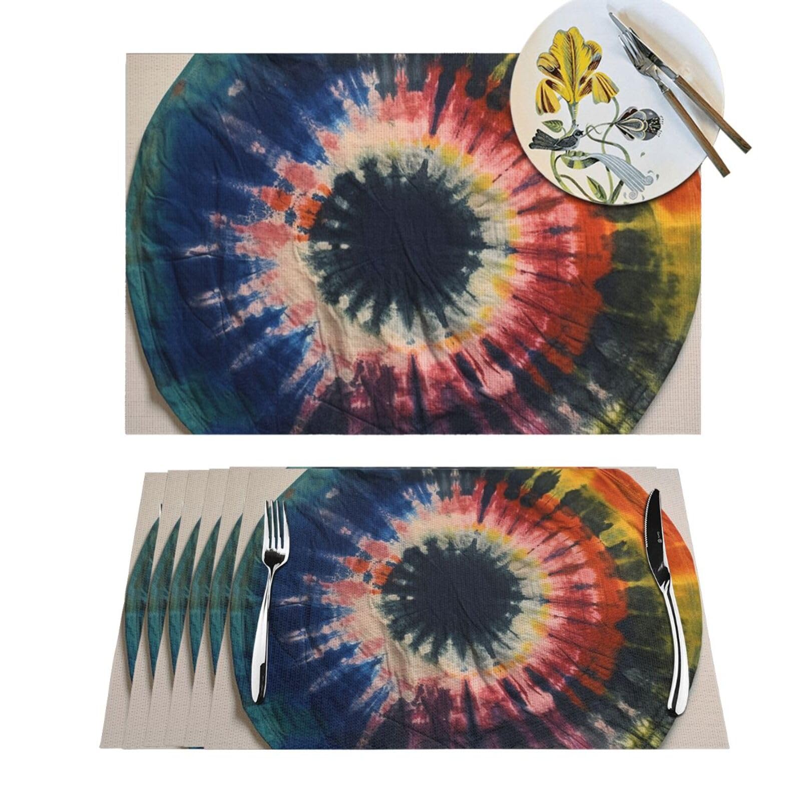 Sets de table pour mariages et fêtes de vacances au style tie-dye unique