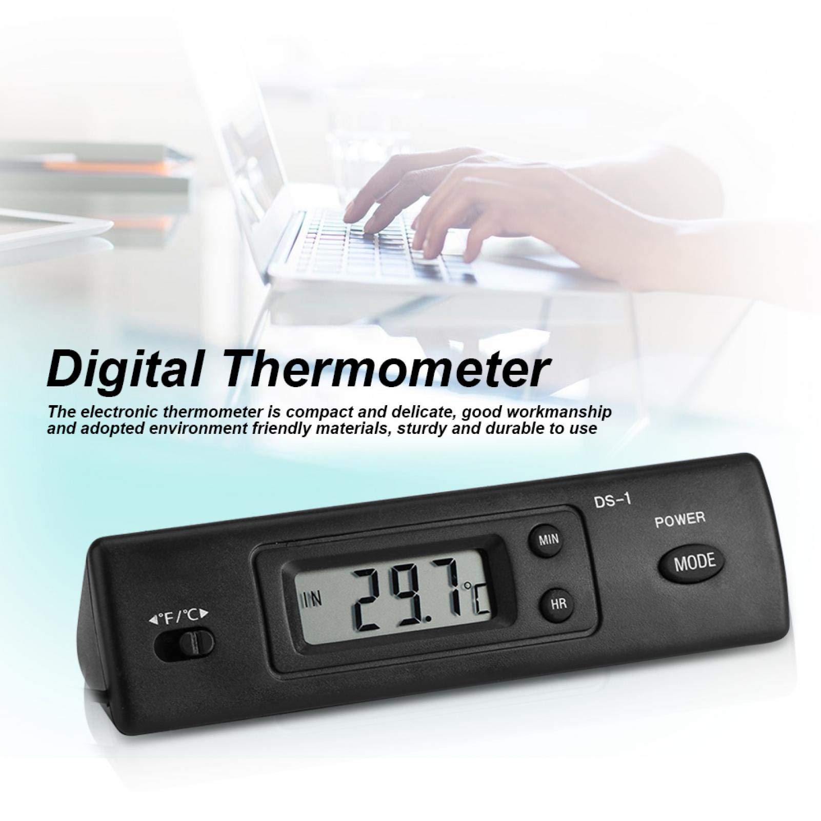 Digital Clock Mini Car Clock Thermometer Automotive with Probe Sensor Wired for Refrigerator Air Conditioning Cold Storage