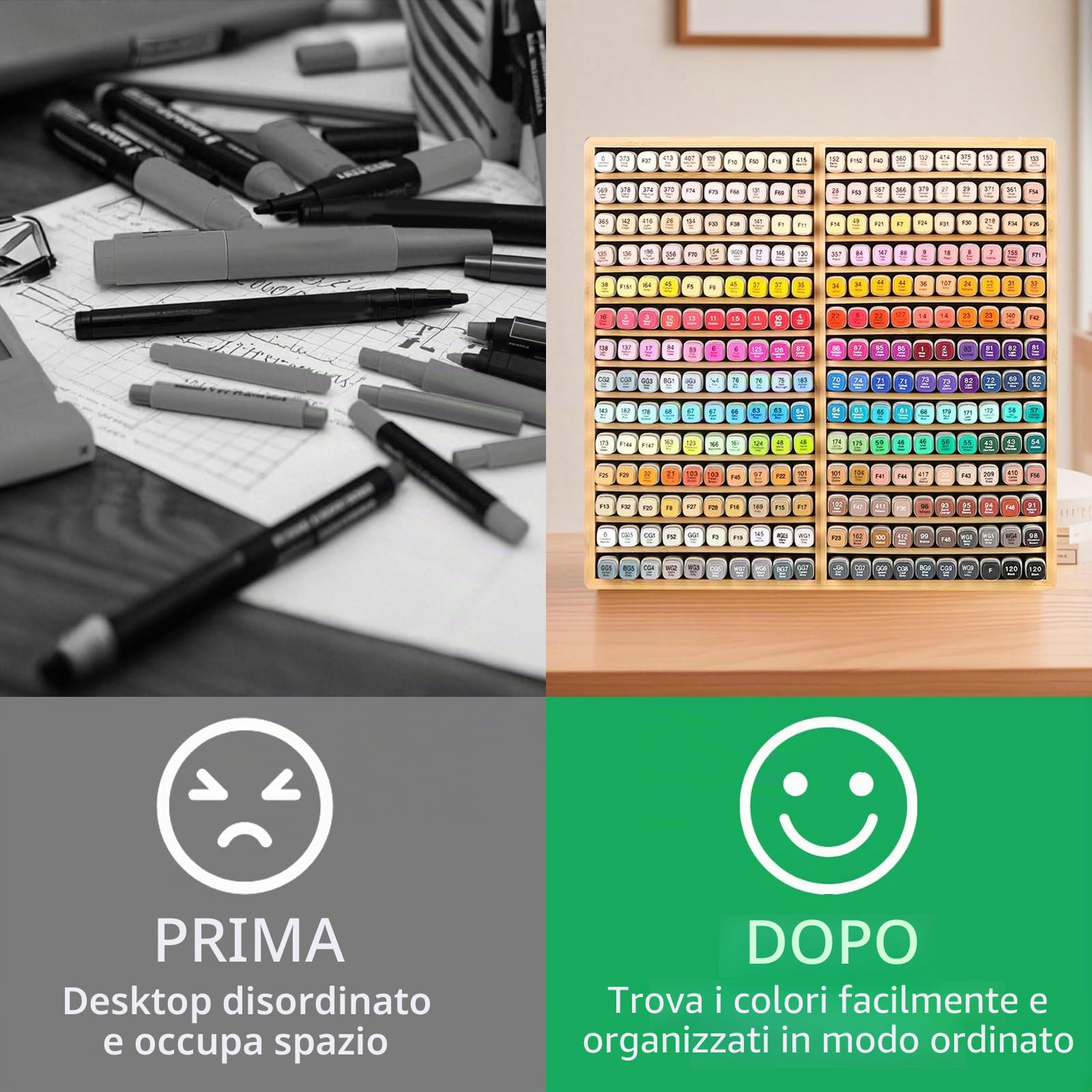 walowalo Organizer in bambù per 280 pennarelli, resistente, da scrivania, extra large, per artisti, insegnanti, studenti, ufficio, classe, regali di compleanno, nessun montaggio richiesto, 28