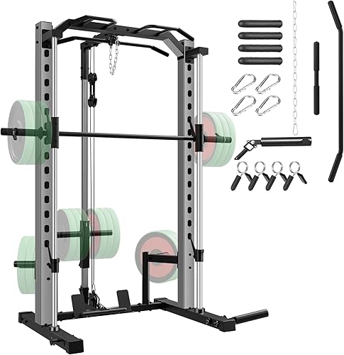 Miniatura 8 de OPPSDECOR All-in-One Adjustable Smith Machine with LAT-Pull Down System Multi-Function Power Cage for Home Gym Cable Crossover Squat Rack of Workout