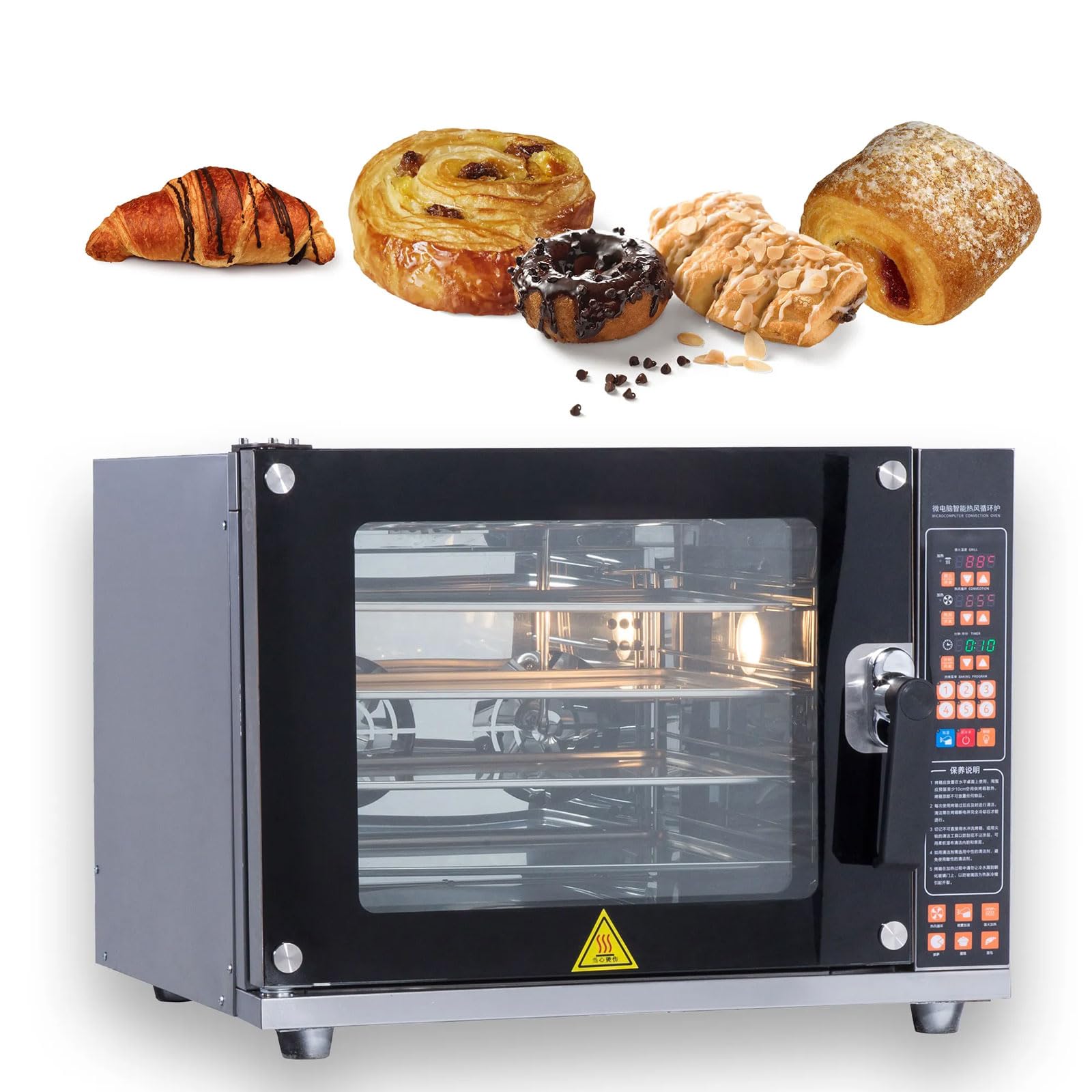 Forno a Convezione da Banco da 60 Litri, Forno Elettrico Commerciale a 4 Livelli da 4500 W con Controllo della Temperatura da 0 a 350 ℃, Pannello di Controllo Intelligente, per Pane, Anatra Arrosto