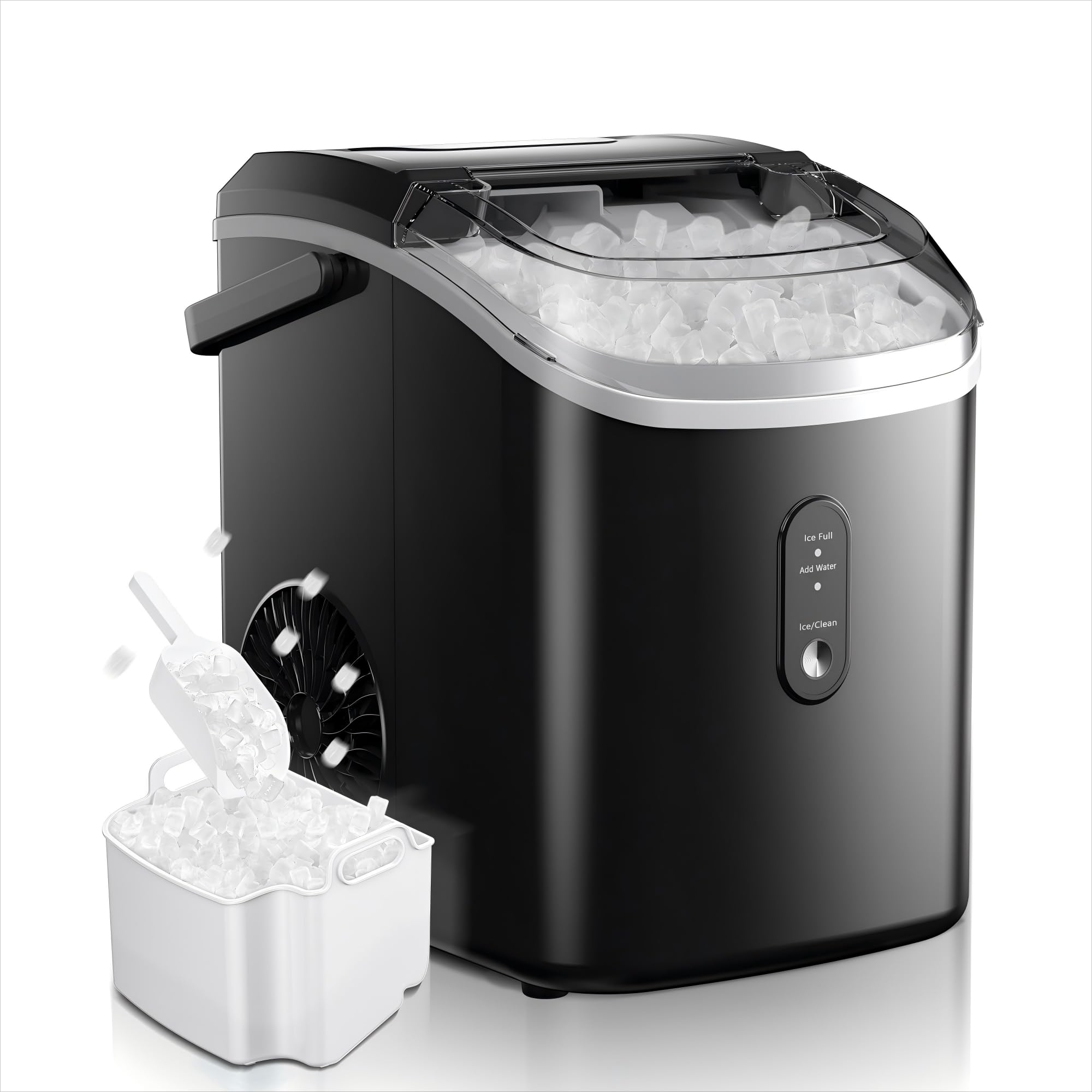 34 Pound Nugget Ice Machine,Ready in 6 Mins, Compact & Portable, Self-Cleaning Sonic Ice Maker with Ice Scoop&Basket, Perfect for Home/Party/Travel/Camping/Bar