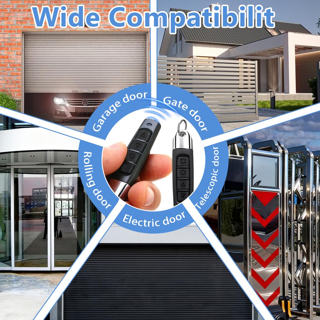 3Pcs Telecomando 433 mhz universale,Telecomando Universale Garage 433MHz, Clonazione Telecomando per Porta Garage 50m Portata, Cancello Garage Telecomando Sostitutivo con 4 Tasti