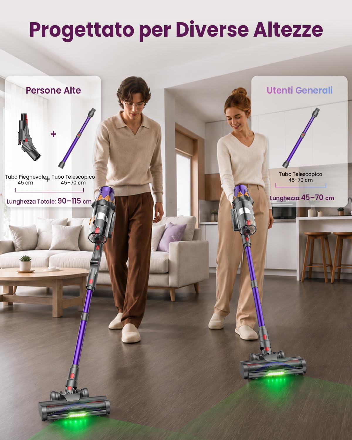 V19 MAX 3in1 Aspirapolvere Senza Fili con Tubo Pieghevole, 55kPa/600W/70Min