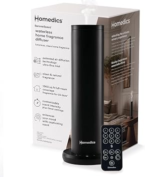 Homedics SereneScent Waterless Essential Oil Diffuser, Home Fragrance Scent Diffuser for Large Rooms, No Water Needed, Patented Air Diffusion Technology, Oil Sold Separately, Black
