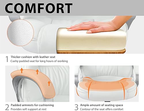 Miniatura 6 de Silla de oficina ergonómica, sillas de oficina de cuero sintético con respaldo alto con ruedas y brazos, altura ajustable, silla ejecutiva cómoda,