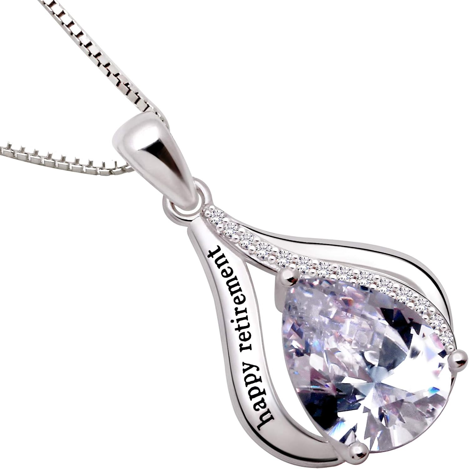 ALOV Jewelry Sterling Silver happy retirement Cubic Zirconia Pendant Necklace - Image 2