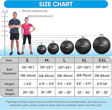 APEXUP Yoga Ball Exercise Ball Anti Slip Heavy Duty for Fitness, Balance & Core Workout, Balance Training, Pregnancy & Physical Therapy, 5 Sizes