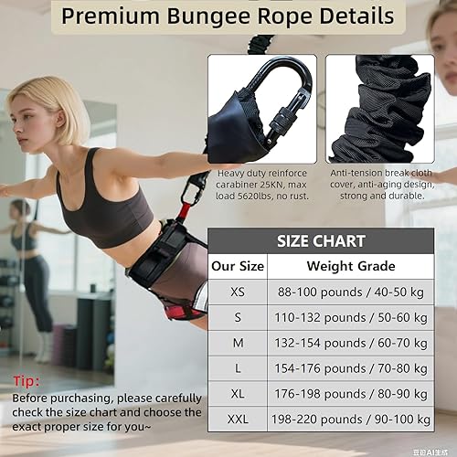Miniatura 2 de PRIORMAN Conjunto de equipo de fitness elástico de cuerda pesada, para yoga, fitness, bungee y arnés en casa, banda de resistencia, cuerda de