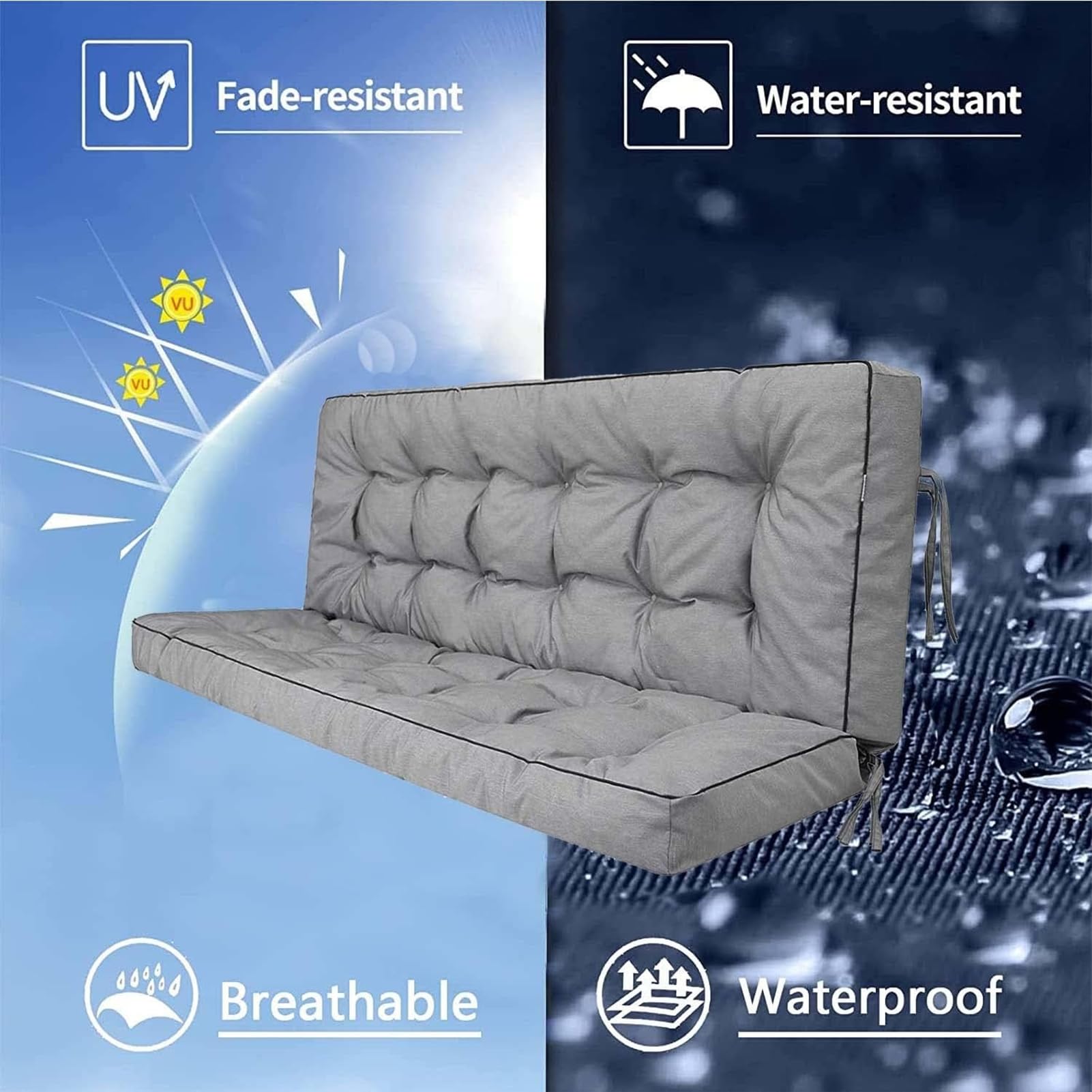Copertura del Cuscino della Sedia Appesa, Copertura del Cuscino Lavabile della Sedia Dell'Oscillazione, 2 Persone Seater Wicker Rattan Swing Seat Pads per Patio Garden Outdoor Indoor,1
