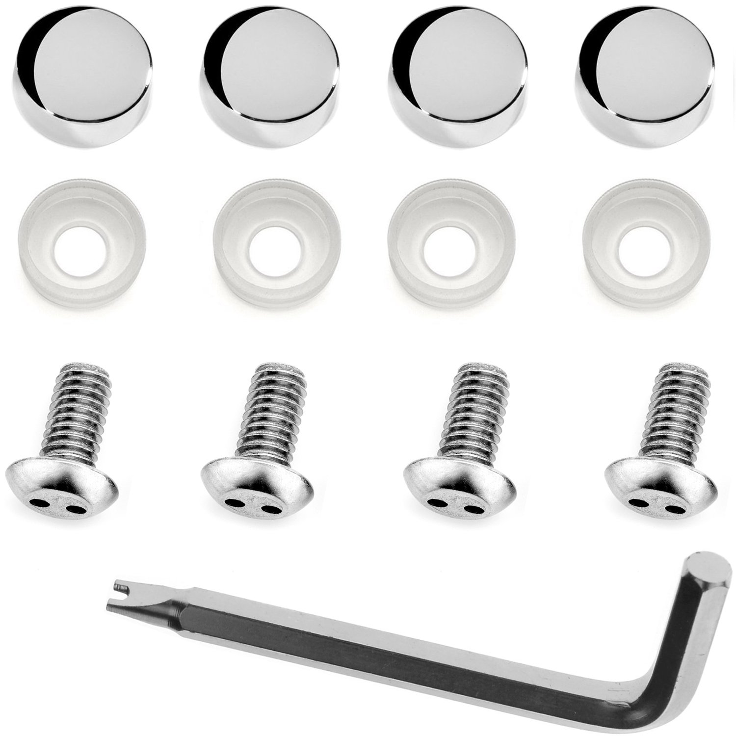 LFPartS Stainless Steel Rust Resistant License Plate Frame Security Anti-Theft Screws Fasteners (M6x12mm Machine Type, Chrome Caps)