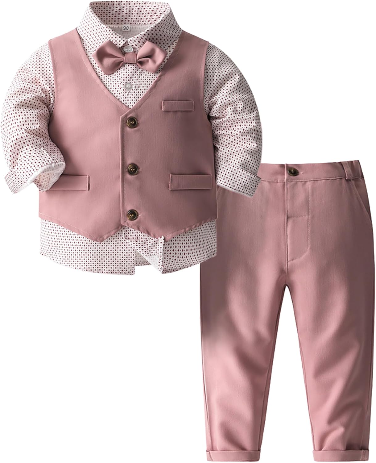 ARTMINE Toddler Boy Clothes Suit Gentleman Wedding Outfits, Formal Dress Shirt+Bowtie+Vest+Pants