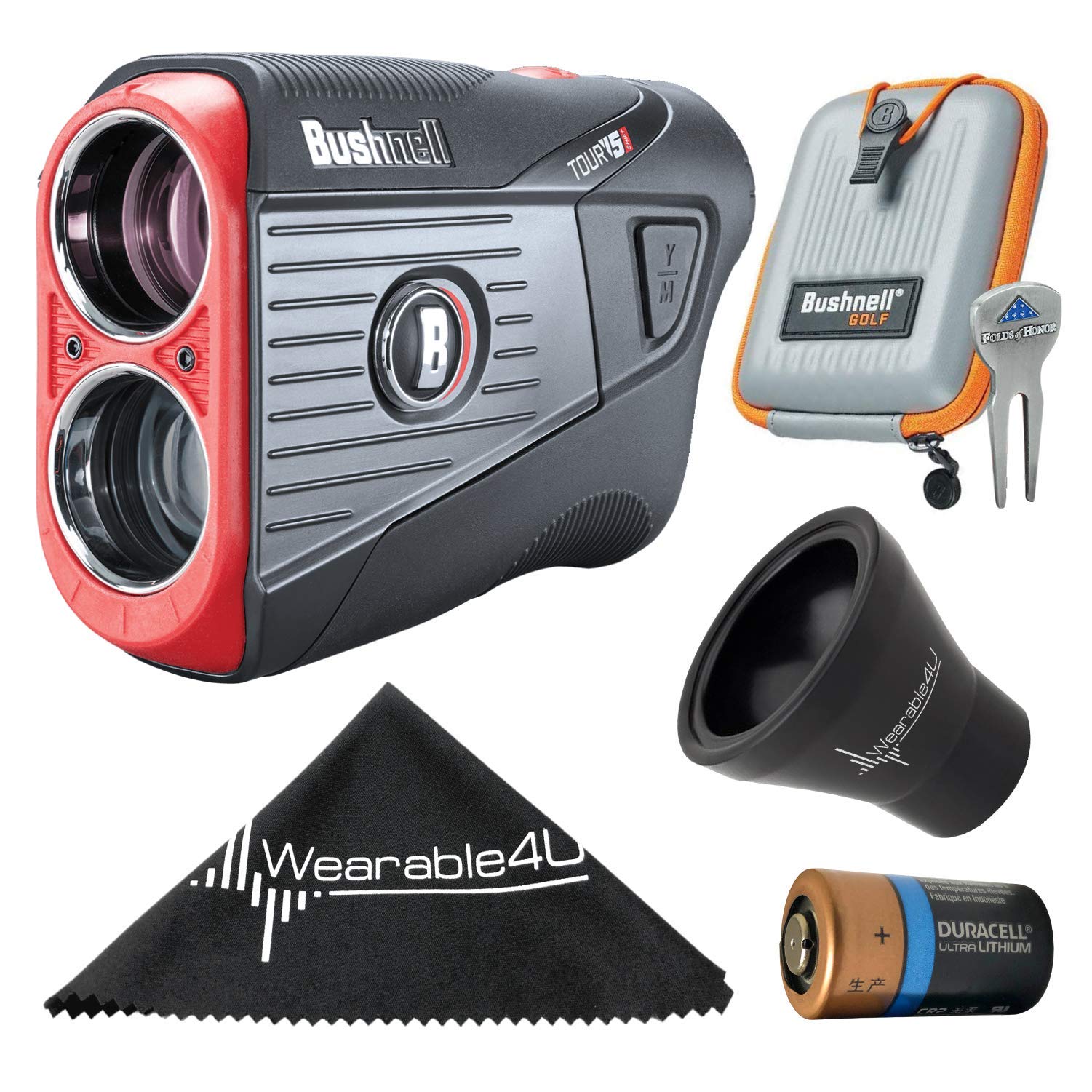 Bushnell Tour V5 / Tour V5 Shift Laser Golf Rangefinder with Included Carrying Case, Carabiner and Wearable4U Bundle